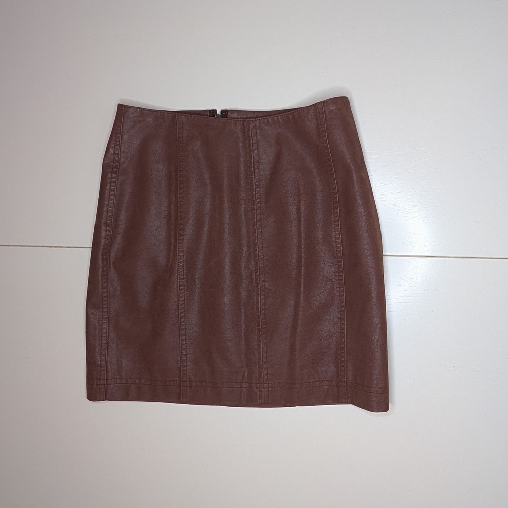 Free People Vegan Leather Mini Skirt Brown Womens Size 0 Casual‎ Party